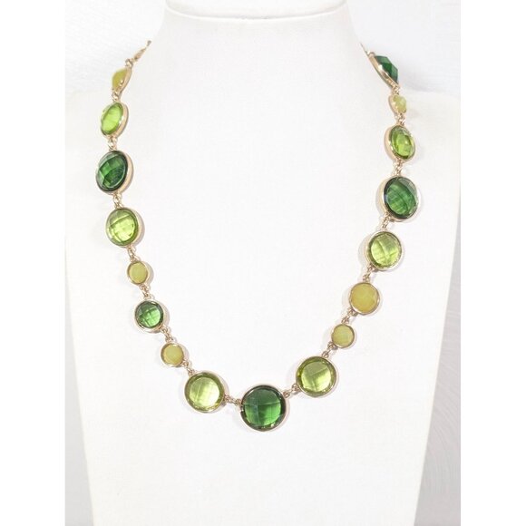 Dana Buchman Jewelry - Dana Buchman Green Faceted Round Cabochon Statement Necklace Gold Tone 19"